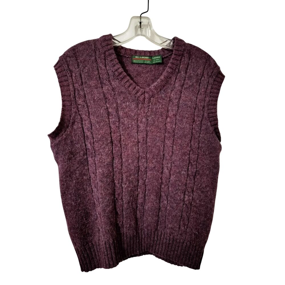M1273)Vtg Hill & Archer Maroon Wool Blend Cable Knit V Neck Sweater Vest Large